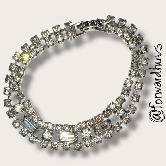 Vintage Rhinestone Double Strand Bracelet with Baguettes – 6 3/4” - Picture 9 of 11